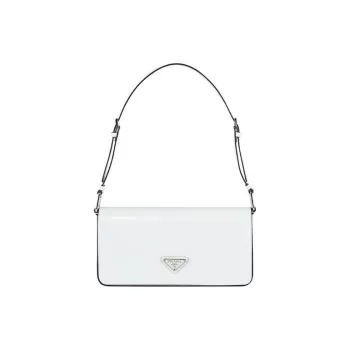 PRADA Shiny Leather Portable Crossbody Bag, Shoulder Bag Women's White