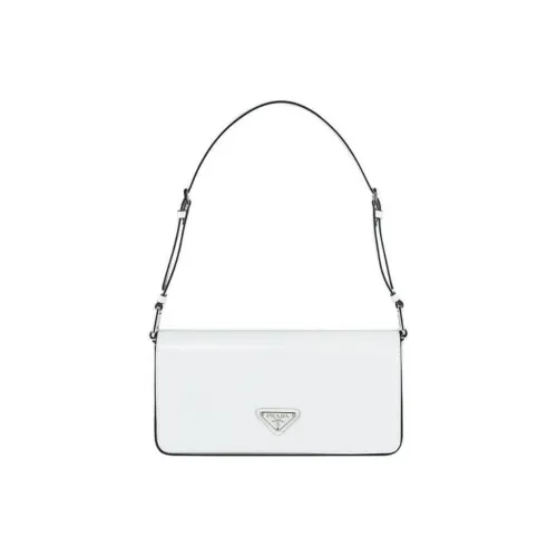 PRADA Shiny Leather Portable Crossbody Bag, Shoulder Bag Women's White