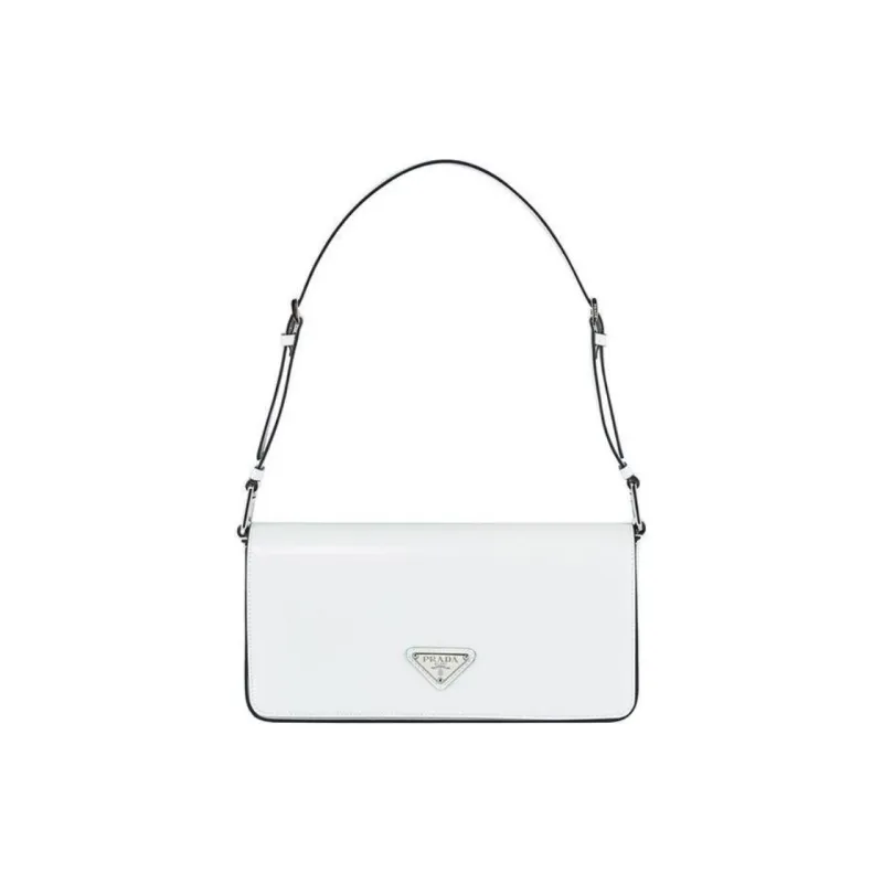 PRADA Shiny Leather Portable Crossbody Bag, Shoulder Bag Women's White-0