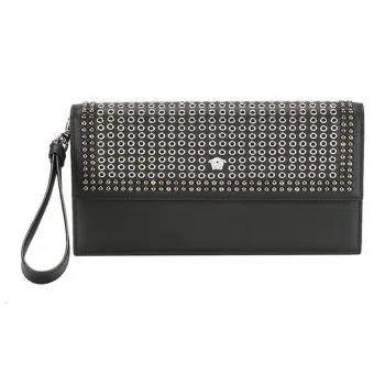 VERSACE Cow Leather Wallet Commute Clutch Men's Black