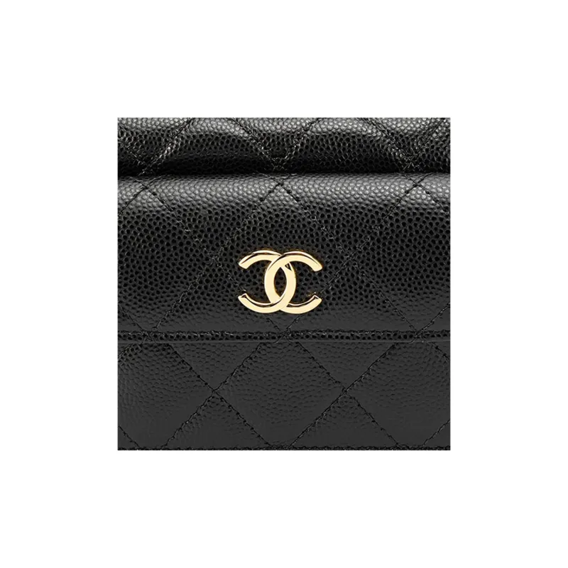 CHANEL Grain Litchi Cow Leather With Caviar Cow Leather Crescent Bag Clutch Handbag Mini Women's Black-4
