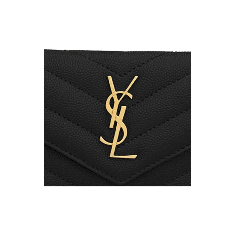 SAINT LAURENT Monogram Cow Leather Coin Purses Card Holders Women's Black-4