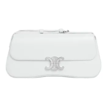 CELINE Shiny Cow Leather Handbag, Shoulder Bag Women's Ultimate White