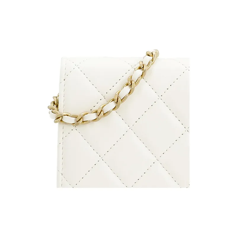 CHANEL WOC Smooth Lambskin With Gold Metal Shoulder Bag, Crossbody Bag Mini Women's White-3
