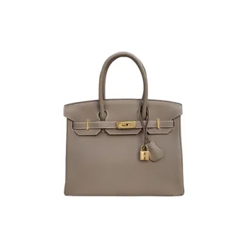 HERMES Birkin Togo Calfskin And Cow Leather Combo Birkin Bag Handbags Women's Gray Red