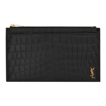 SAINT LAURENT Crocodile Pattern Matte Finish Leather Wallets Clutches Regular Women's Black