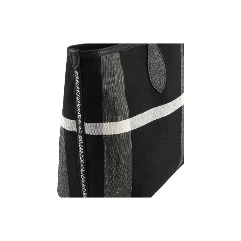 Burberry Fabric With Leather Tote Bag Shopping Bag Shoulder Bag Handbag Regular Women's Black/Multicolor-4
