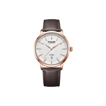 RARONE Freedom Series Mechanical Movement Genuine Leather Strap Watch Men's Watches White Dial 8670129