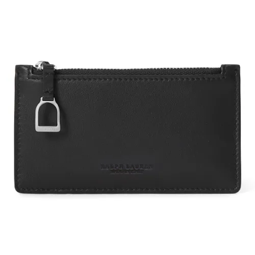 Polo Ralph Lauren Welington Cow Leather Card Clip Wallets Card Holders Women's Black
