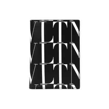 Valentino Calfskin Genuine Leather Card Holder Wallet Unisex Black