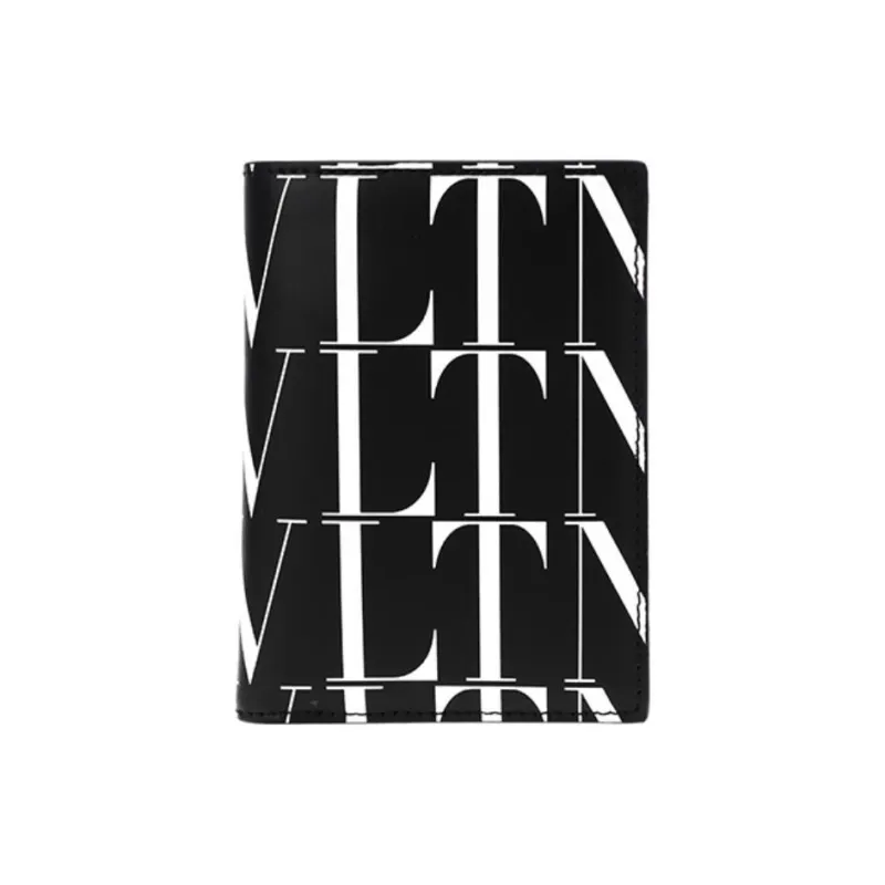 Valentino Calfskin Genuine Leather Card Holder Wallet Unisex Black-0
