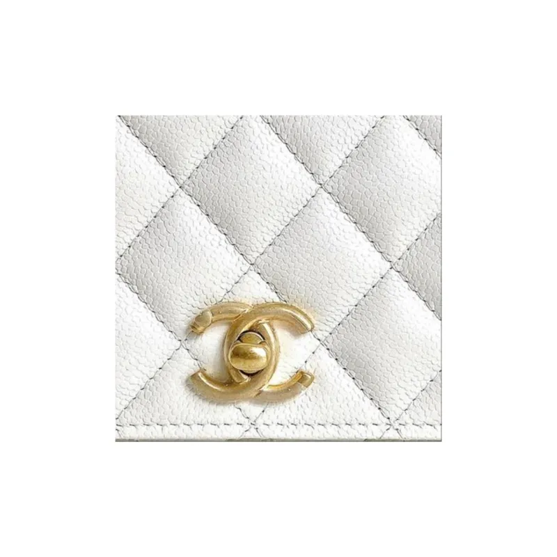 CHANEL Litchi Grain Cow Leather Chain Bag, Shoulder Bag, Crossbody Bag Trumpets Women's White-3
