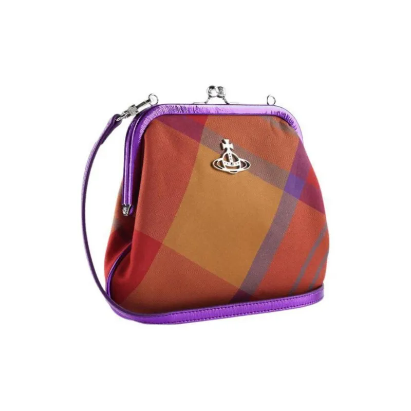 Vivienne Westwood Cotton Shoulder Bag Crossbody Bag Clutches Women's Orange/Purple-1