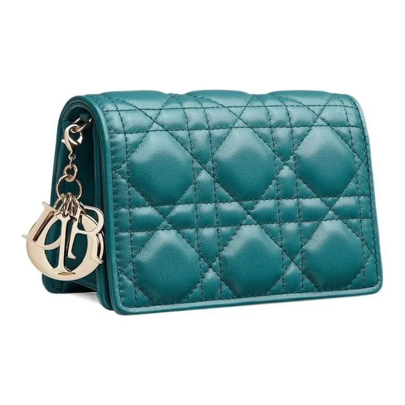 DIOR Lady Dior Sheepskin Clutches Shoulder Bag Crossbody Bag Small Size Women's Blue-1