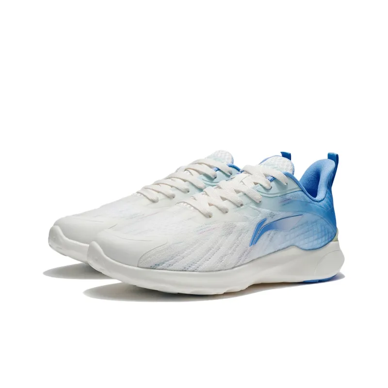 LiNing Cushioned Slip Resistant Breathable Lightweight Low Top Sprint Running Shoes Men's White Blue-3