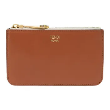 FENDI Calfskin Coin Purses Key Pouches Women's Brown/White