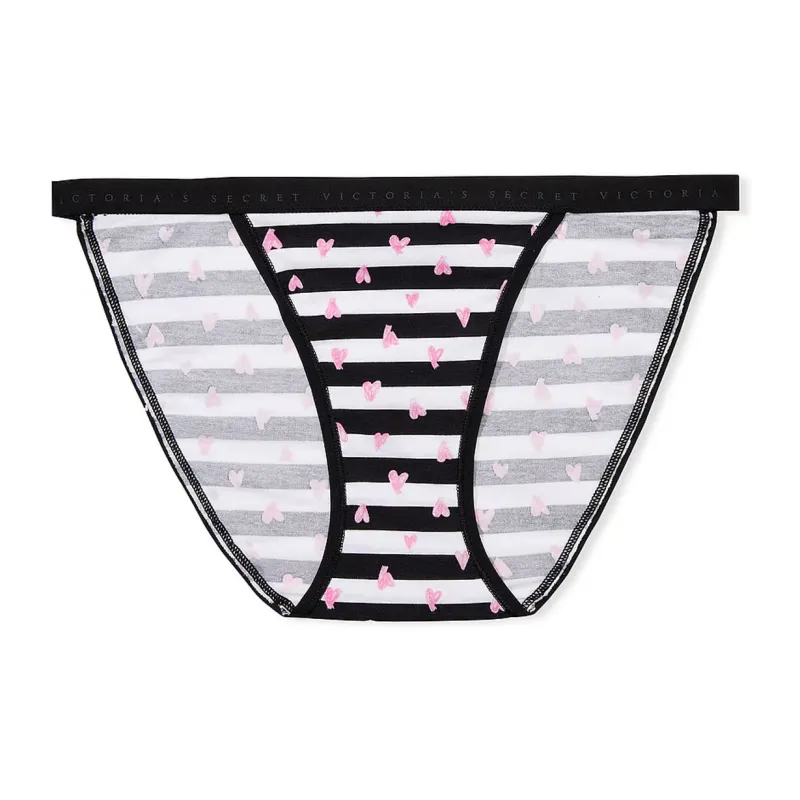 Victoria's Secret Stretch Cotton String Bikini Panty/B & W D H S Underpants Women's 1 Pack Black And White Graffiti-0