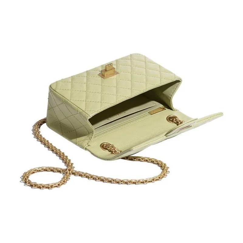 CHANEL 2.55 Calfskin And Metal Flap Bag Shoulder Bag Women's Green & Gold-2