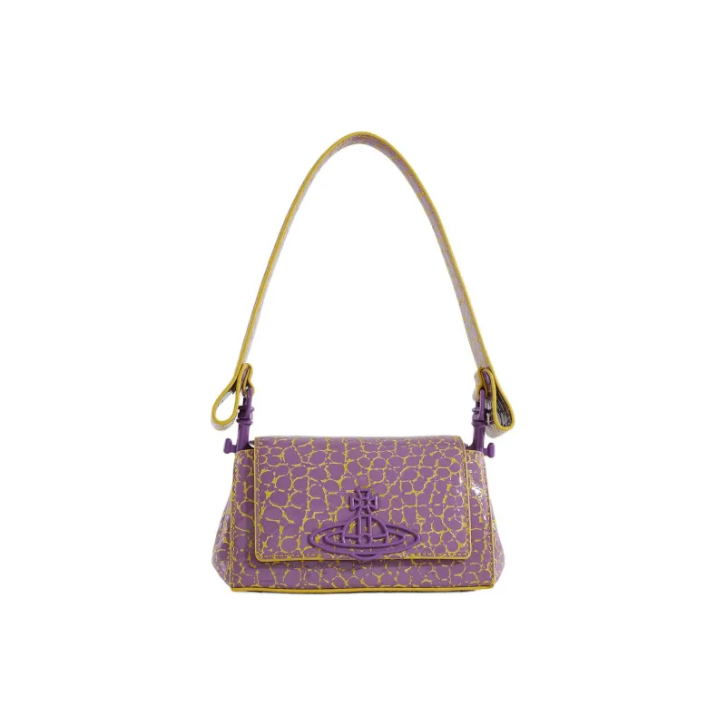 Vivienne Westwood HAZEL Leather One Shoulder Handbag Trumpets Women's Light Purple & Yellow-0