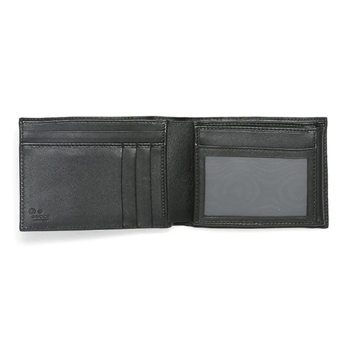 GUCCI Cow Leather Cropped Double Fold Wallet Men's Black-5