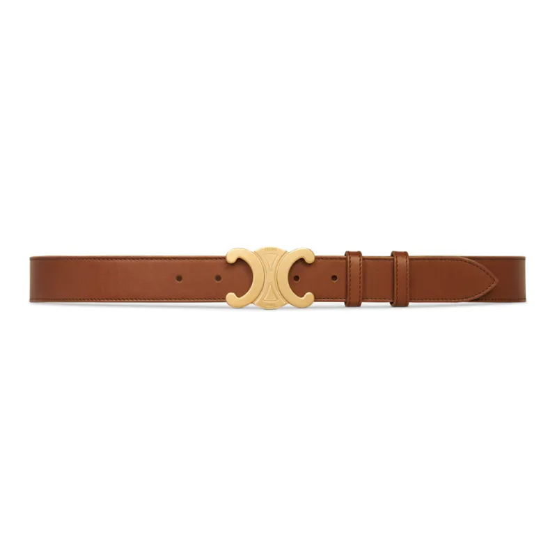 CELINE Cow Leather Leather Belts Men's Brown Width: 3cm-0