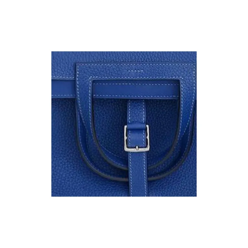 HERMES Halzan Clemence Bullock Leather Horse Shoe Bag Shoulder Bag Crossbody Bag Women's O8 Royal Blue Royal Blue-4