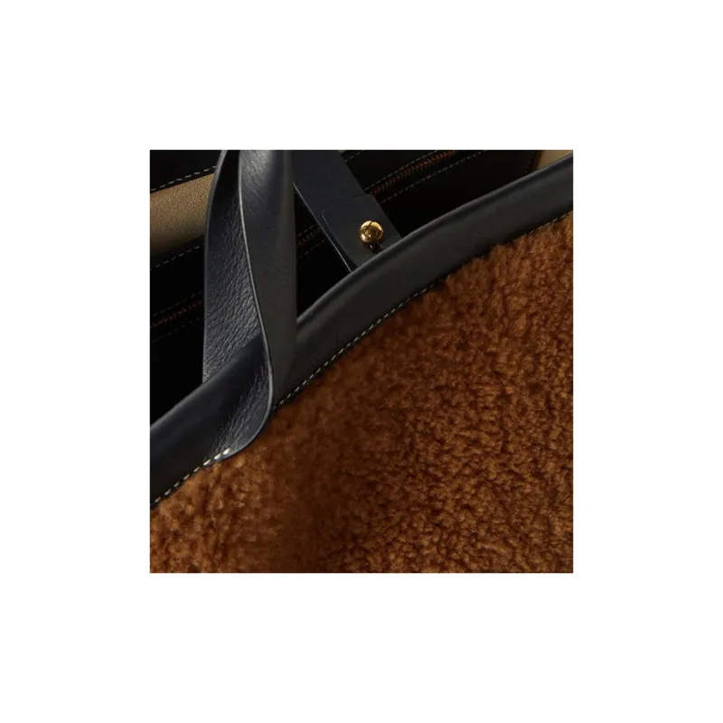 Loro Piana Shearling Tote Bag Shopping Bag Handbag Regular Women's Latte Brown PinYuan Tree Rainforest-4