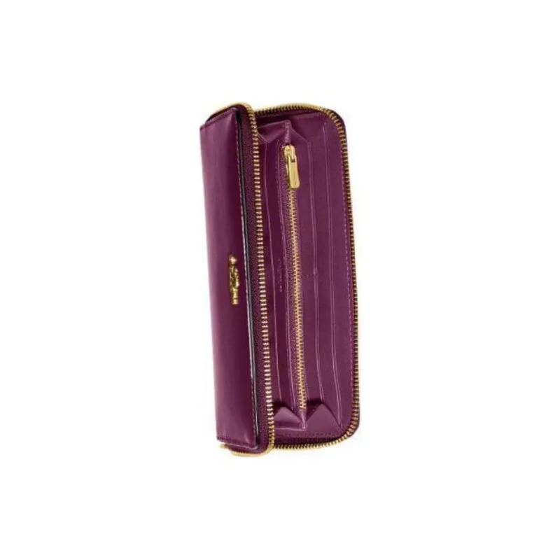 COACH Accordion Zip Premium Calfskin Card Holder Wallet Small Size Women's Dark Purple-3