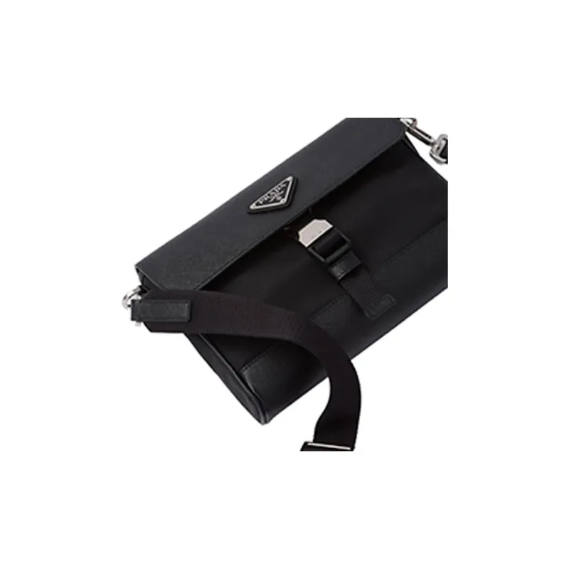 PRADA Re NylonSaffiano Fabric Shoulder Bag, Crossbody Bag Regular Men's Black-3