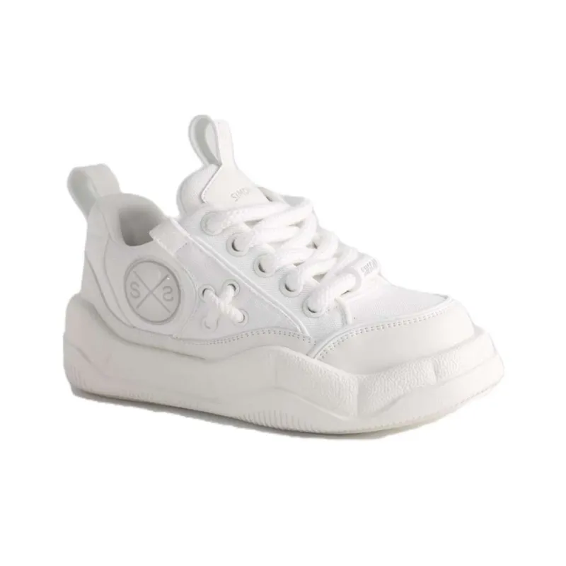 SIMON SCOTT SS Puffy Shoes Height Increasing Lightweight Breathable Low Top Skateboard Shoes Unisex White-1