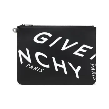 GIVENCHY Cow Leather Zip Closure Clutch Men's Black