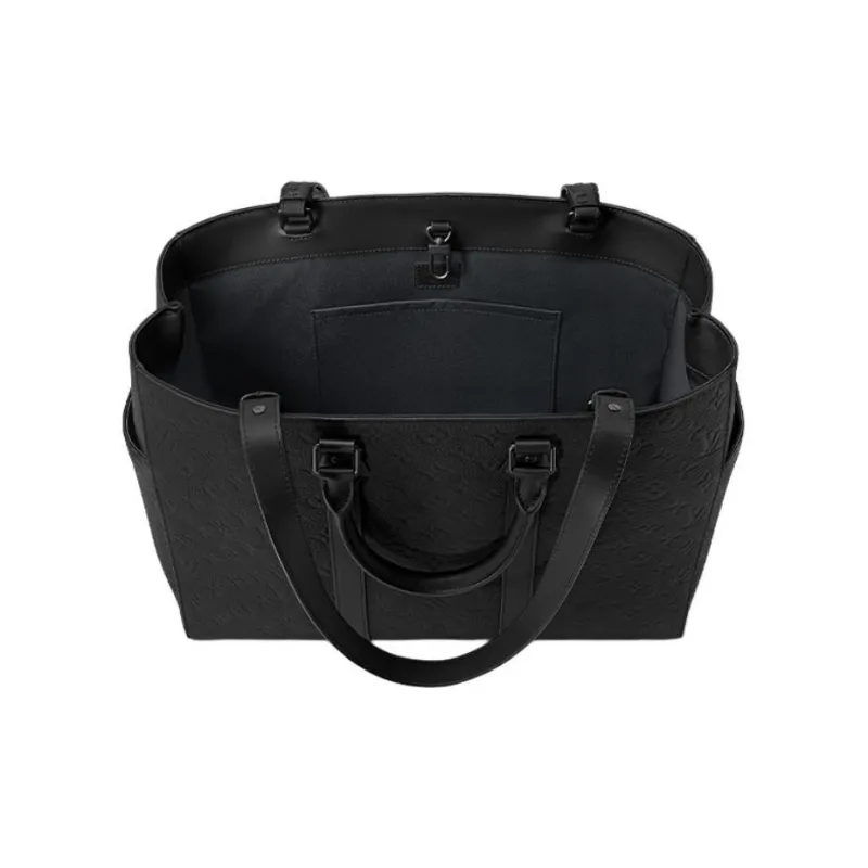 LOUIS VUITTON Sac Plat Embossed Leather Tote Bag, Shopping Bag, Shoulder Bag, Handbag Regular Men's Black-3