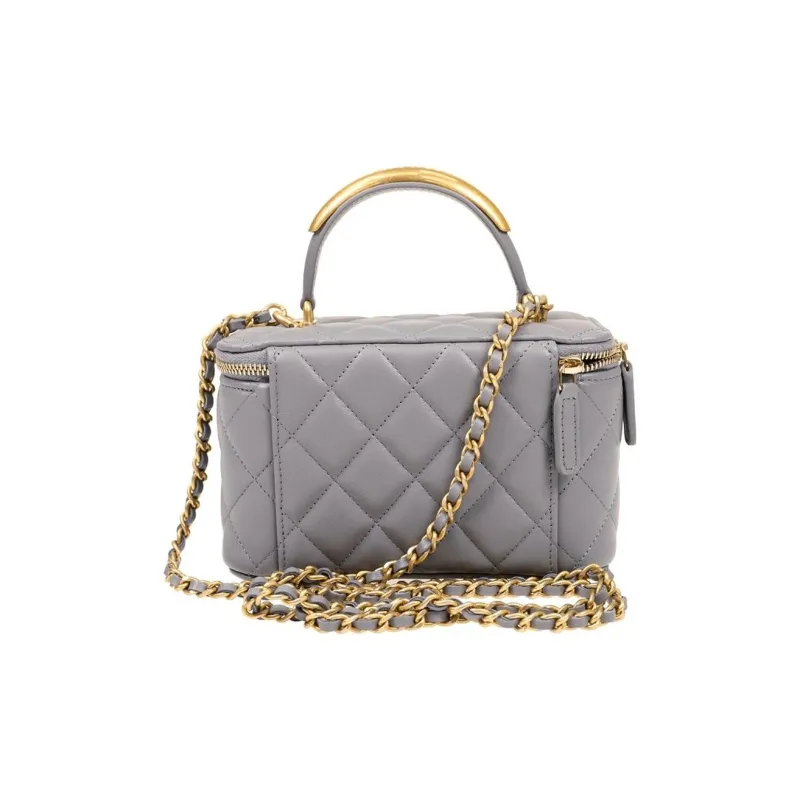 CHANEL Sheepskin Box Bag, Makeup Box, Handbag, Crossbody Bag, Includes Mirror Women's Gray-2