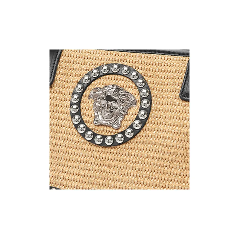 VERSACE La Medusa Cotton With Nylon Blend Tote Bag Shopping Bag Handbag Large Size Women's Beige-3