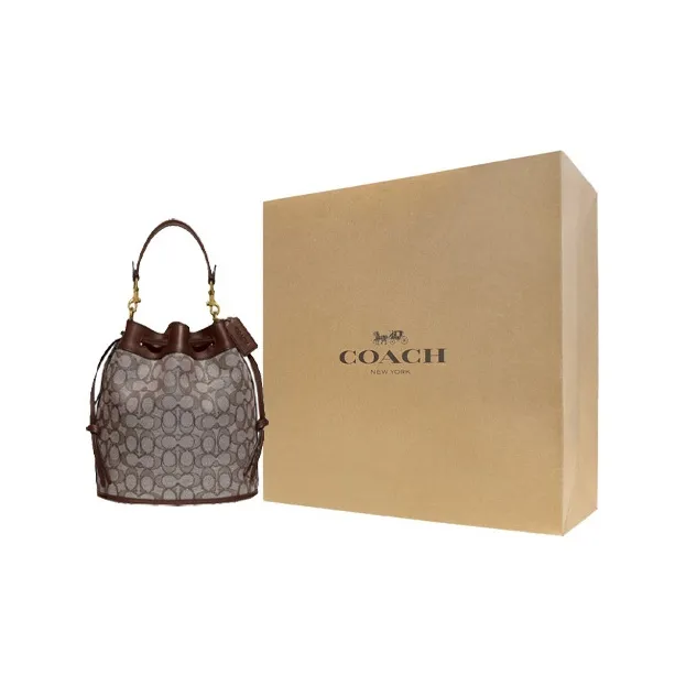 COACH Field Canvas With Leather Canvas Bag, Bucket Bag, One Shoulder Handbag Small Size Women's Coffee Brown-4