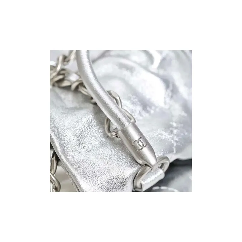 CHANEL 22Bag Bright Calfskin Bucket Bag, Shoulder Bag, Crossbody Bag Mini Women's Silver-5