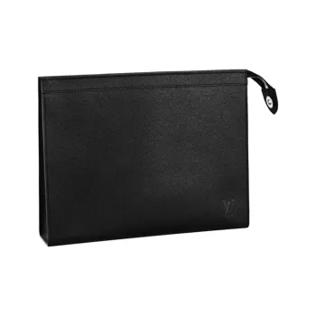 LOUIS VUITTON Pochette Voyage MM Needle Forest Leather Clutch Toiletry Bag Medium Size Men's Black