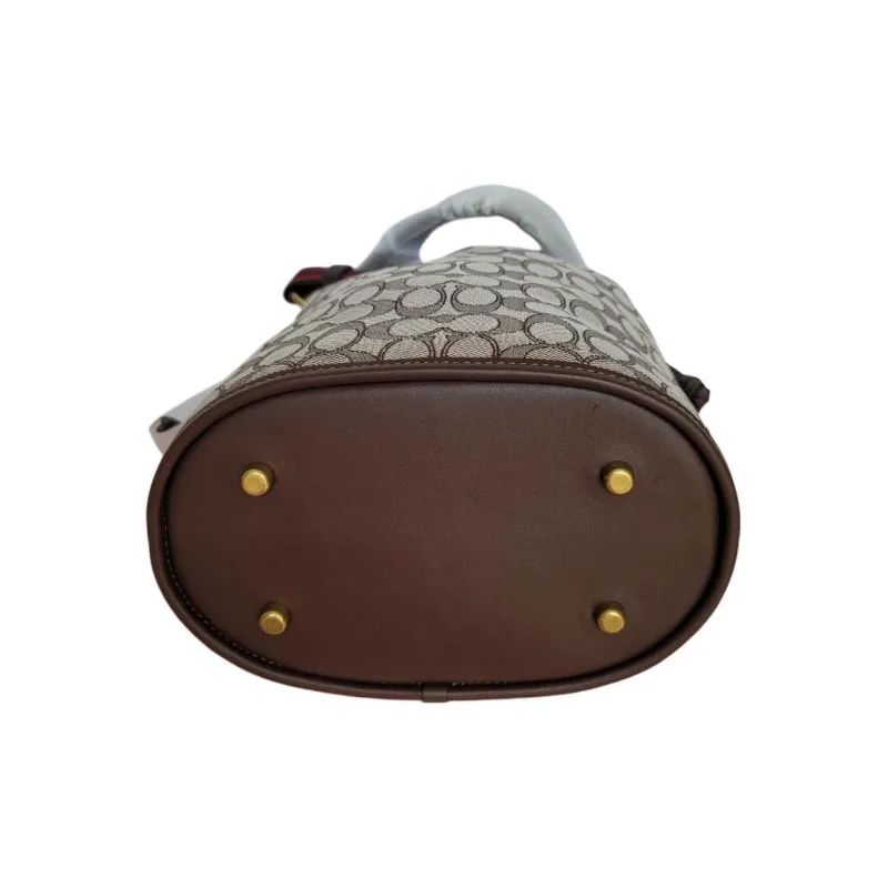 COACH Field Canvas With Leather Canvas Bag, Bucket Bag, One Shoulder Handbag Small Size Women's Coffee Brown-3