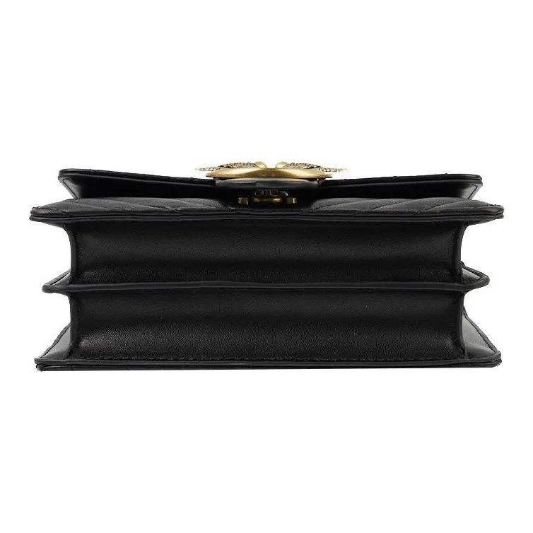 PINKO Quilt Sheepskin Swallow Bag, Shoulder Bag, Crossbody Bag Mini Women's Black/Black Gold-3