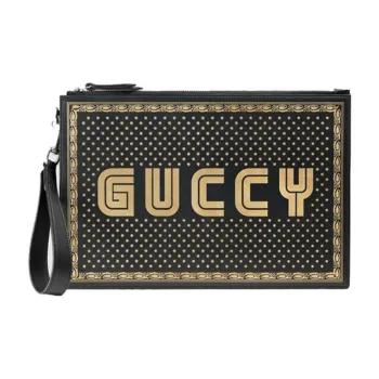 GUCCI Leather Clutches Wallets Unisex Black