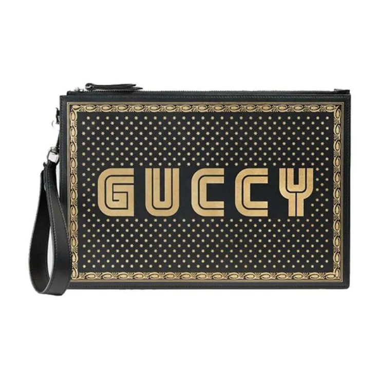 GUCCI Leather Clutch Wallet Unisex Black-0