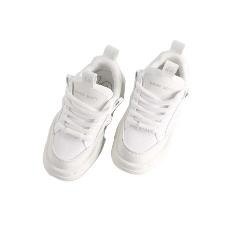 SIMON SCOTT SS Puffy Shoes Height Increasing Lightweight Breathable Low Top Skateboard Shoes Unisex White-3