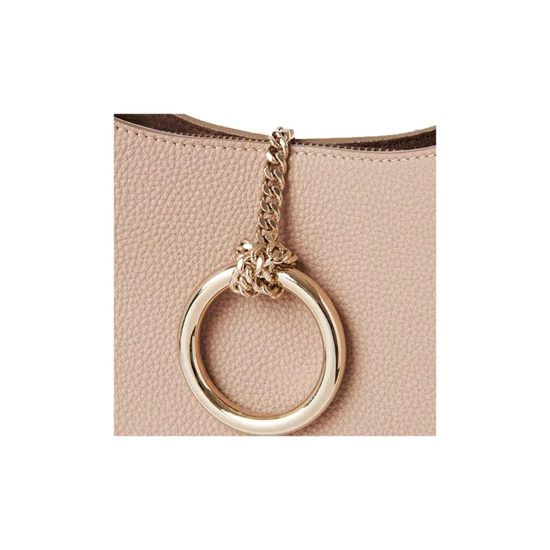 Chloe Grained Calfskin Hobo Bag Shoulder Bag Crossbody Bag Small Size Women's Beige-3