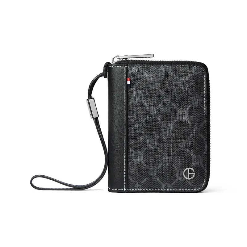 GOLF PVC With Cow Leather Coin Purse, Anti Skimming Card Holder Trumpets Men's Black-7