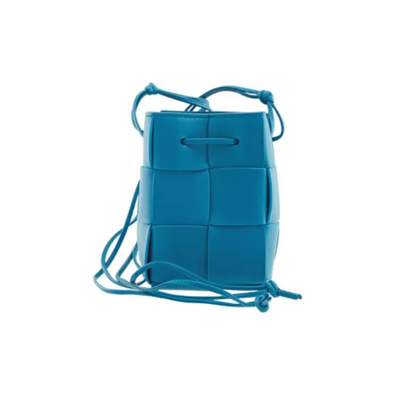 Bottega Veneta CASSETTE Sheepskin Cow Leather Patchwork Bucket Bags Shoulder Bag Crossbody Bag Mini Women's Light Blue-2