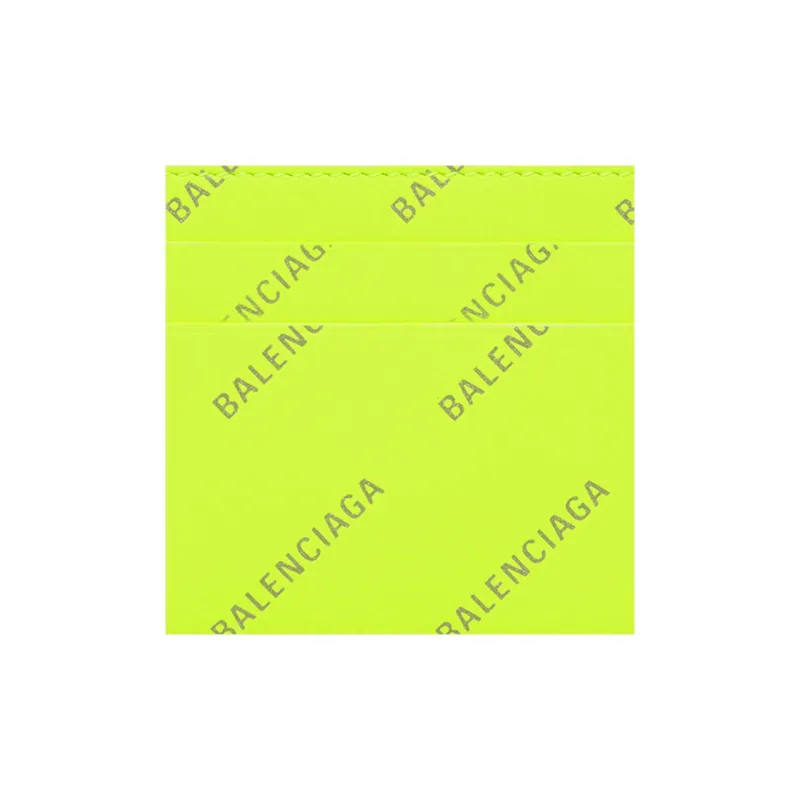 Balenciaga Calfskin Card Clip Card Holder Men's Neon Green/White-2