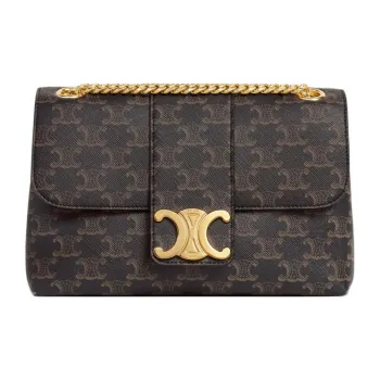 CELINE Cow Leather Handbag Shoulder Bag Women's Tawny