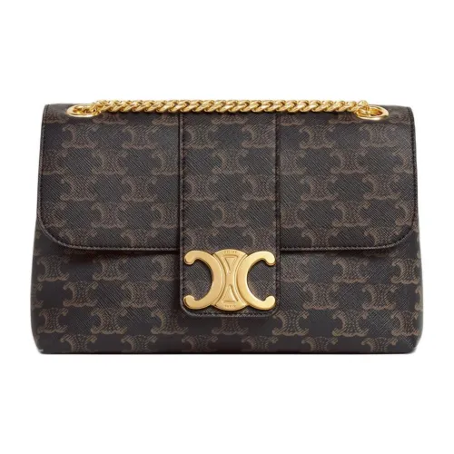 CELINE Cow Leather Handbag Shoulder Bag Women's Tawny