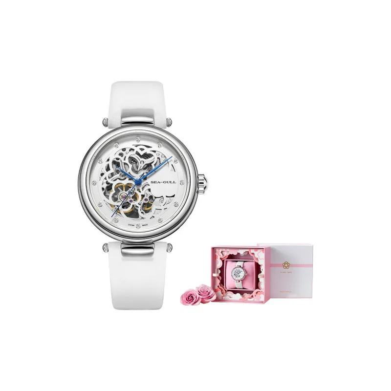Sea Gull Frontier Automatic Mechanical Movement Genuine Leather Strap Watch Women's Watch White Dial-1