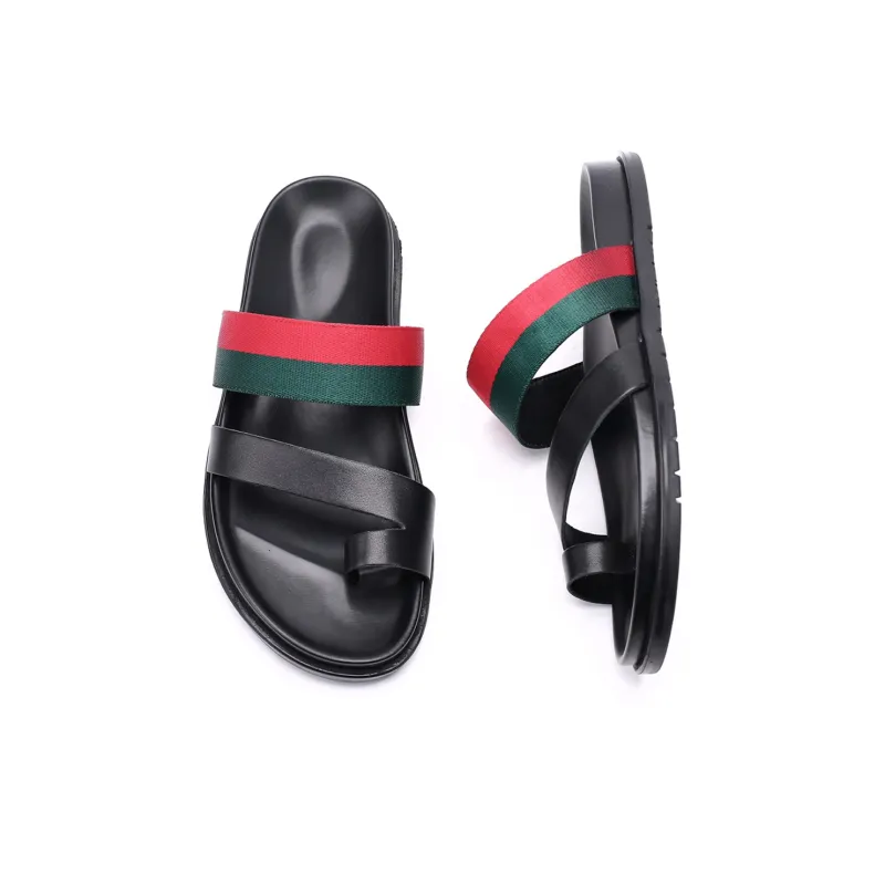 Brounvanm Slip Resistant Slide Slippers Men's Red Green Woven-4